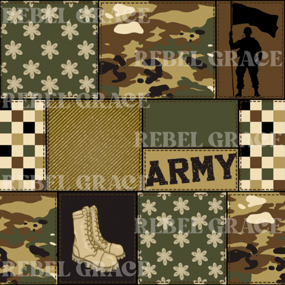 Month of the Military Child - Army Flowers Patchwork + Coord