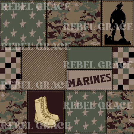 Month of the Military Child - Marine Stars Patchwork + Coord