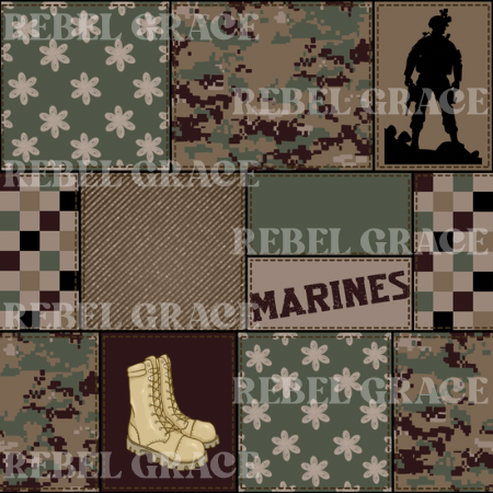 Month of the Military Child - Marines Flowers Patchwork + Coord